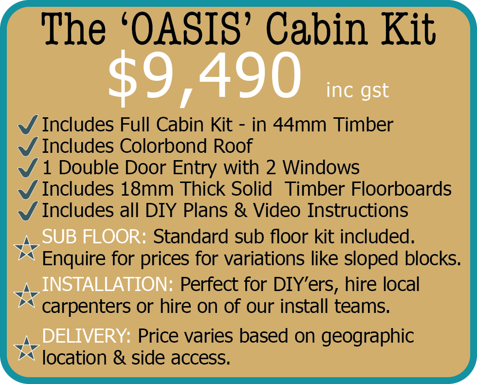 Oasis info tag Cabinlife Garden Escape Cabin Price March 22