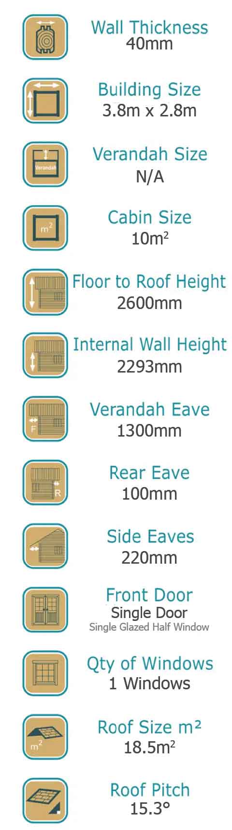 Garden-Escape-Cabin-Specs_01 Cabin Life Garden Escape 10m² Specs