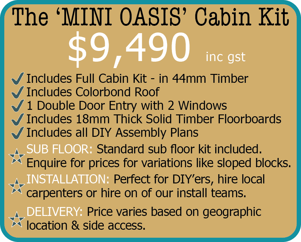 Oasis info tag Cabinlife Garden Escape Cabin Price March 22