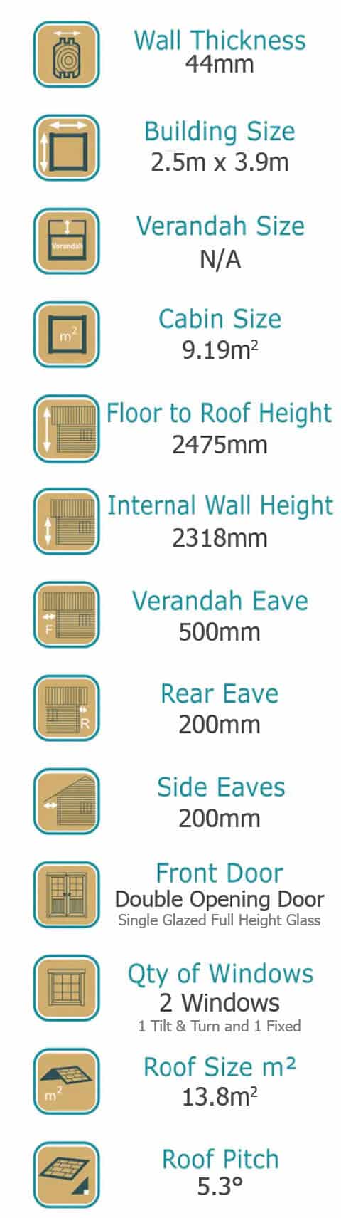 Oasis side info box_01 Cabin Life Garden Escape 10m² Specs