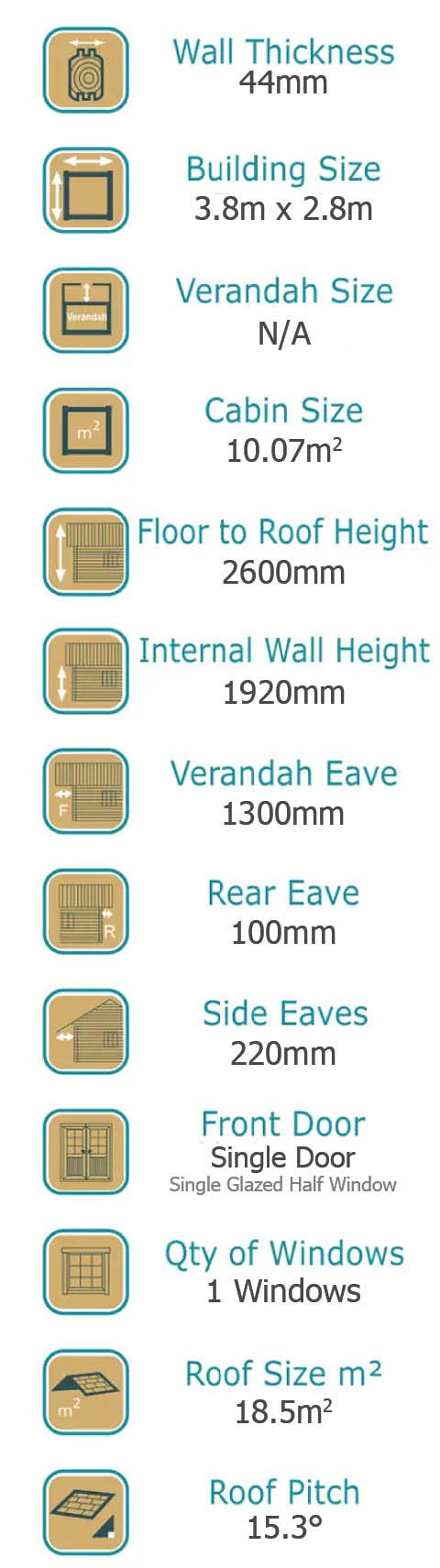 Cabin Life Garden Escape 10m² Specs